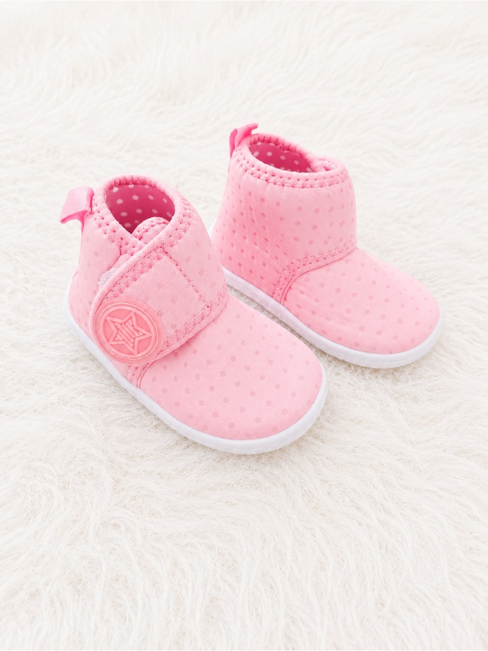 Pink Girls' Cozy Slip-On Booties - Soft Polka Dot Design